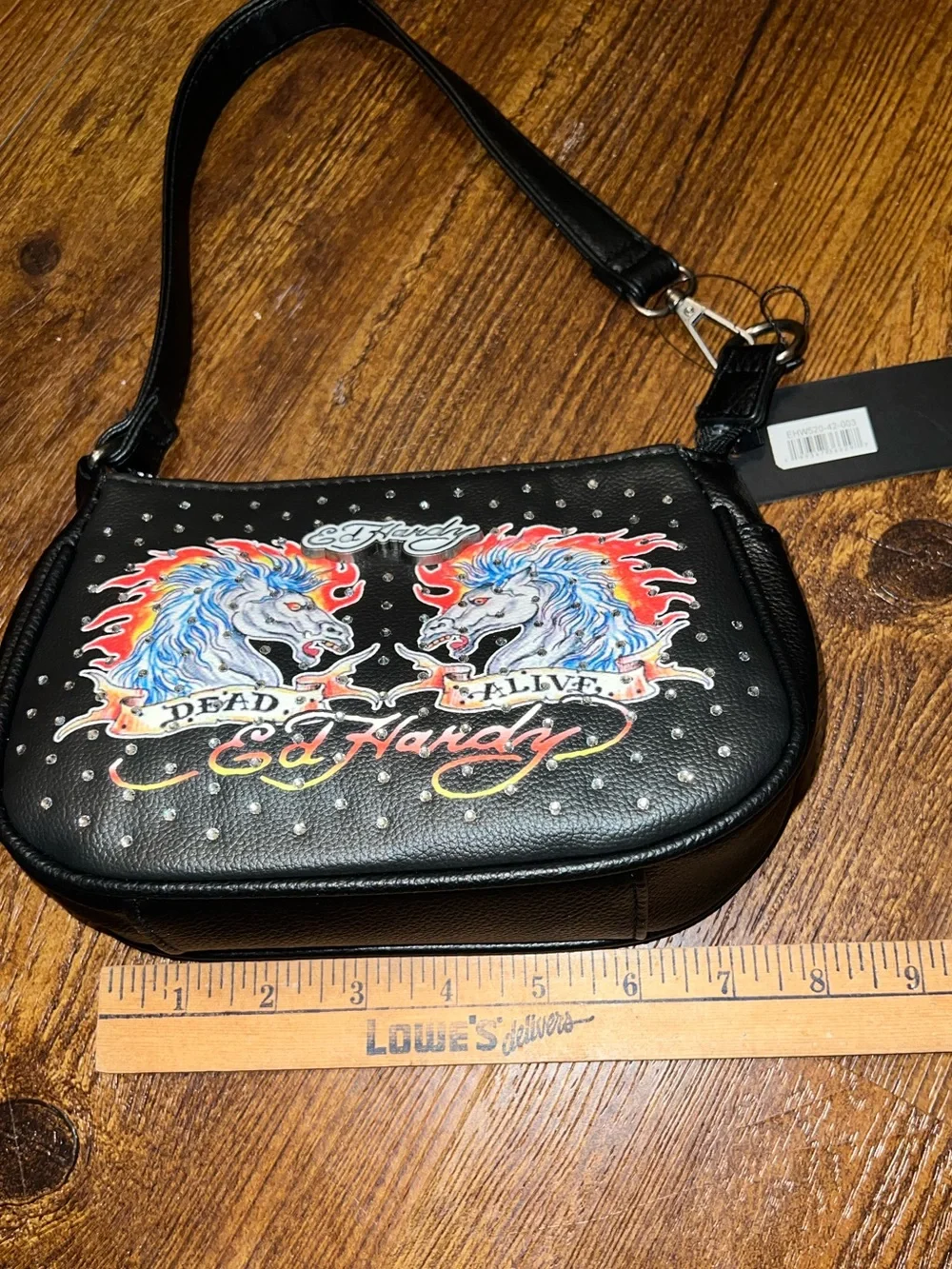 Ed Hardy Black Studded Y2K Rhinestone Shoulder Bag Tattoo Purse New with Tags